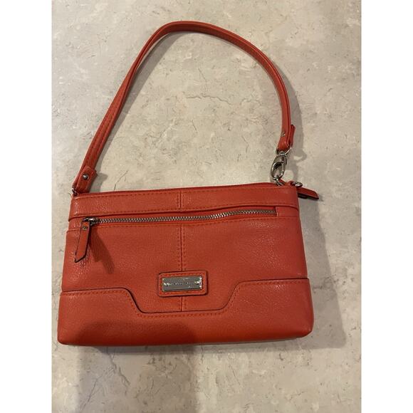 Franco Sarto Faux Leather Orange Wristlet Zipper Pouch 8x5. Silver tone Details. - Picture 1 of 8
